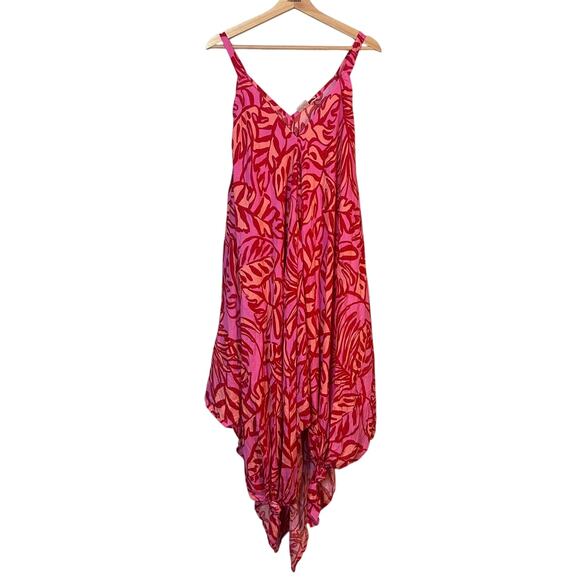 Goa Beachwear By Japna Pink & Red Handkerchief V-Neck Summer Dress SZ Medium - Picture 1 of 9